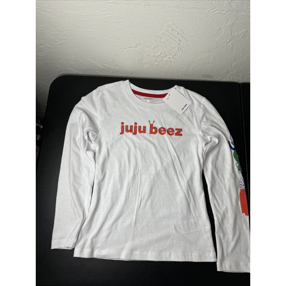 Juju Bees Kids Long Sleeve White Graphics Tee Size Medium New With Tags